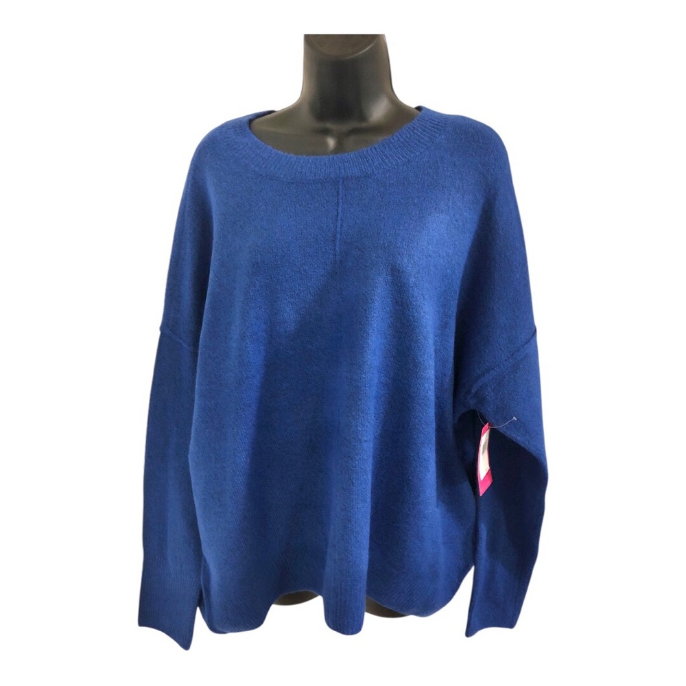 Vince Camuto royal‎ blue fuzzy front center seam relaxed fit sweater size large